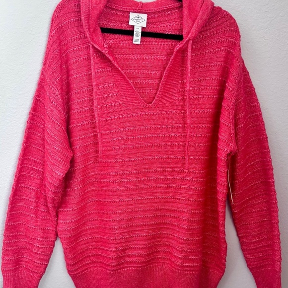 NWT St. John's Bay V-Neck Sweater with Hoodie in Vibrant Parachute Orange - Picture 1 of 12